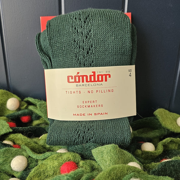 Warm Bottle Green Side Crochet Tights