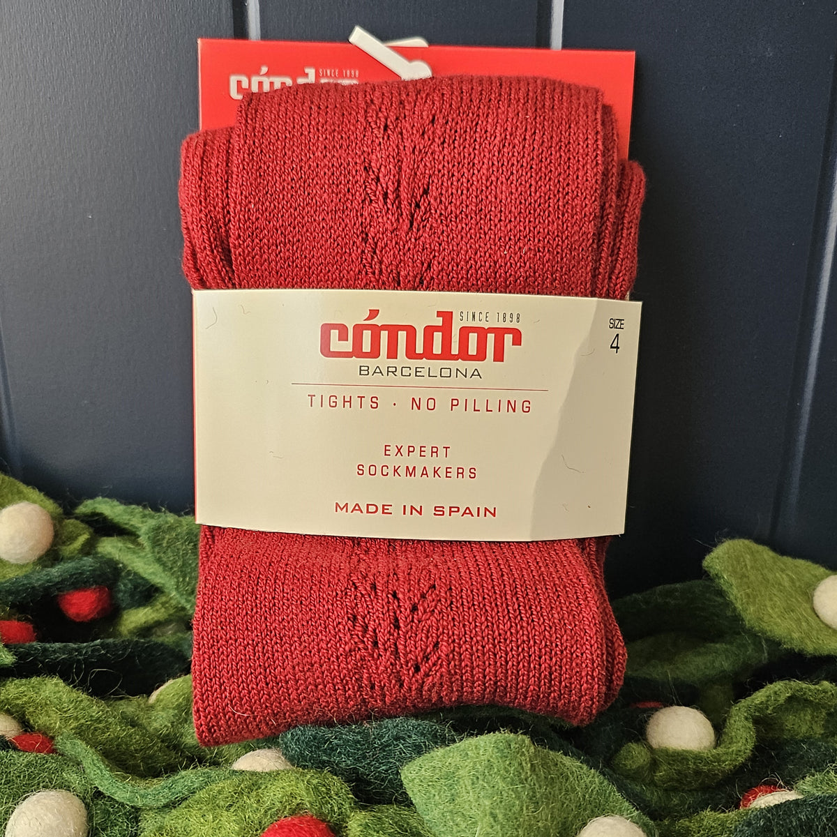 Warm Burgundy Side Crochet Tights | Children socks by the Spanish