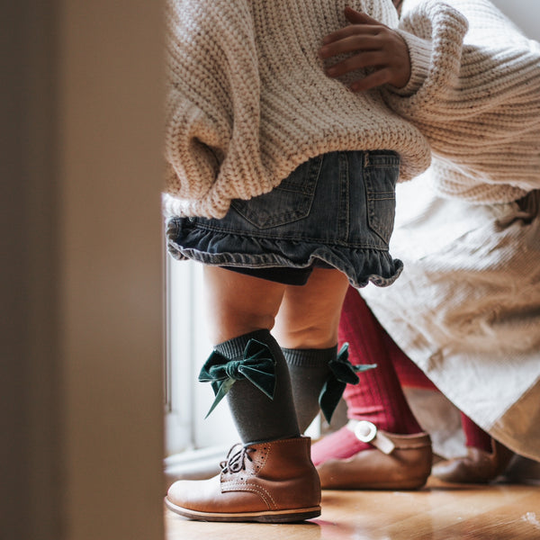 Pine Velvet Bow Knee Socks