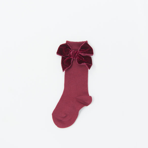 Garnet Velvet Bow Knee Socks