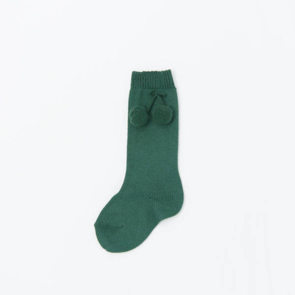Bottle Green Pom Pom Knee Socks