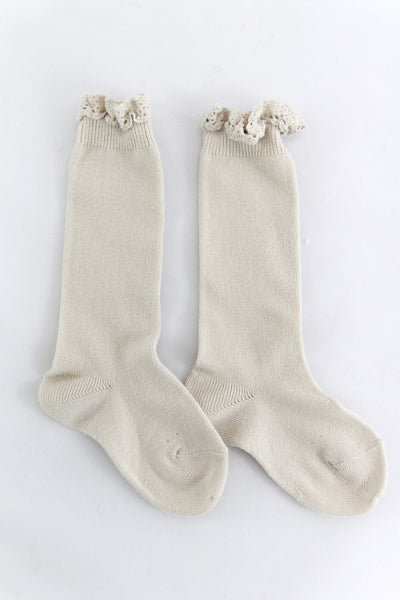 Linen Knee Socks With Lace Trim