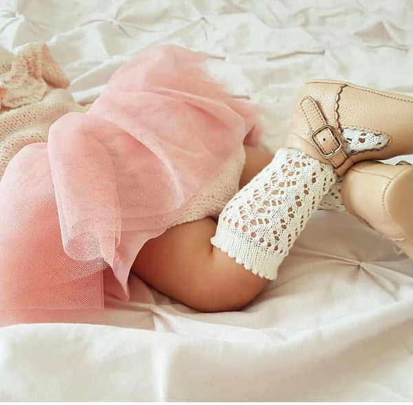 Beige Crochet Knee Socks