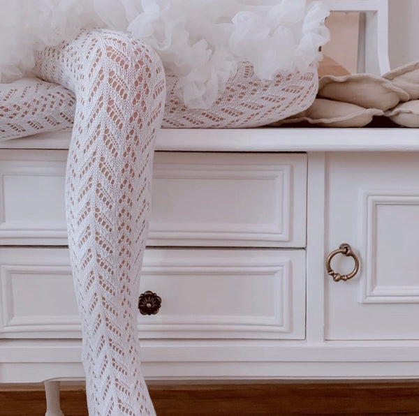 White Full Crochet Tights