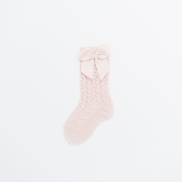 Nude Crochet Knee Socks with Bow
