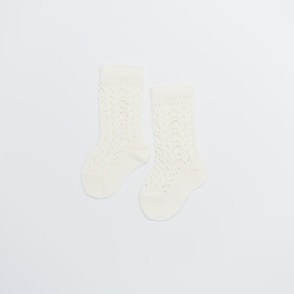 Beige Crochet Knee Socks