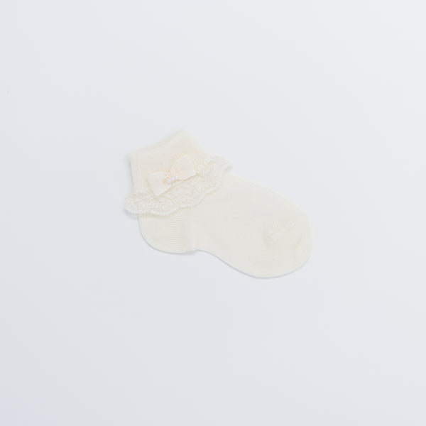 Beige Ankle Socks with Lace and Bow