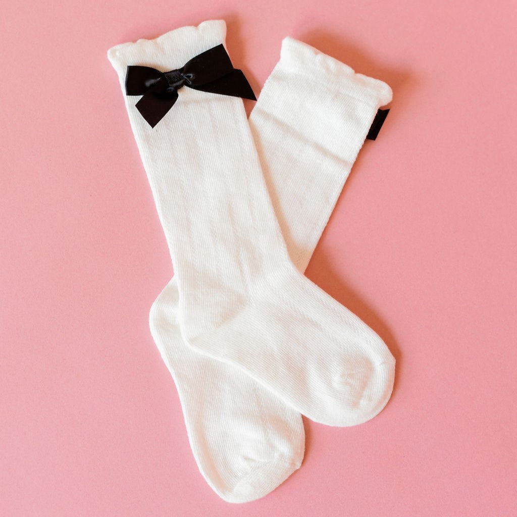 White Knee Socks with Black Bows