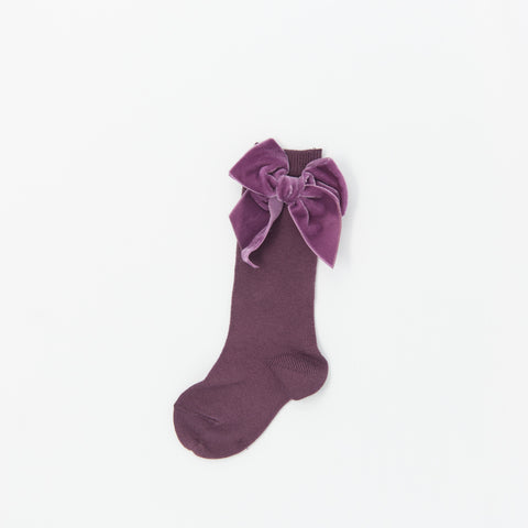 Bordeaux Velvet Bow Knee Socks