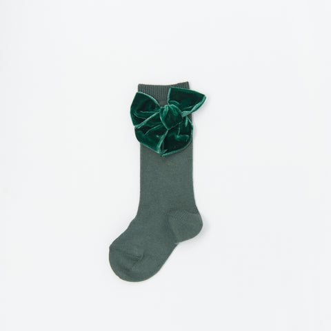 Pine Velvet Bow Knee Socks