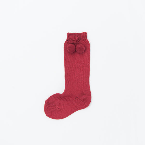 Burgundy Pom Pom Knee Socks