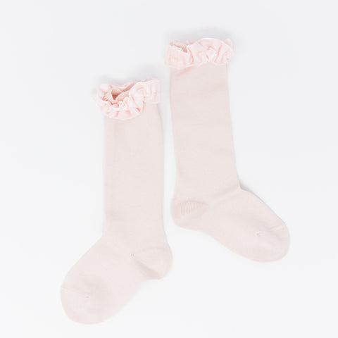 Nude Knee Socks with Velvet Ruffle
