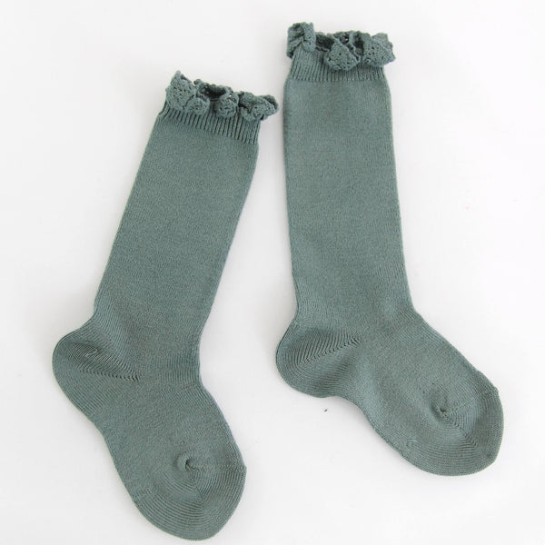 Lichen Knee Socks With Lace Trim