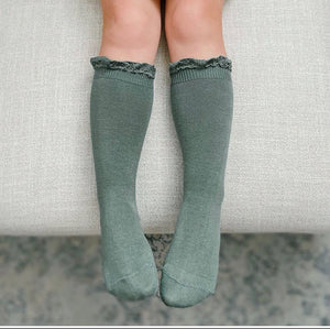 Lichen Knee Socks With Lace Trim