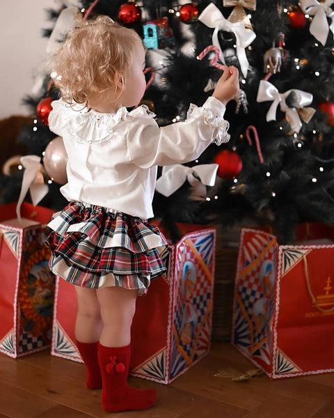 Burgundy Pom Pom Knee Socks