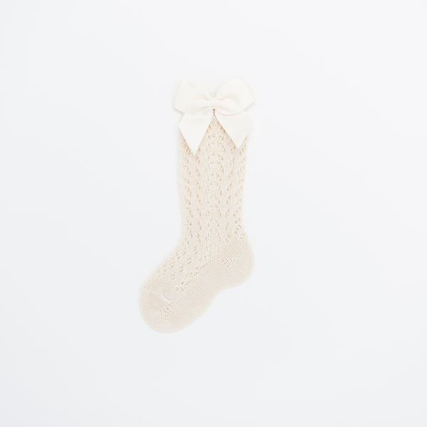 Linen Crochet Knee Socks with Bow