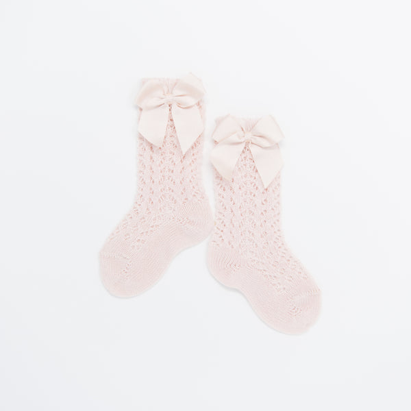 Nude Crochet Knee Socks with Bow